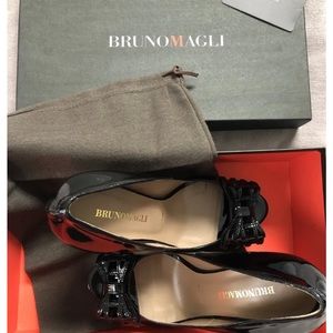 Bruno Magli Black Patent Leather Peep Toe Stiletto Heels, Sz 7-1/2, NIB!